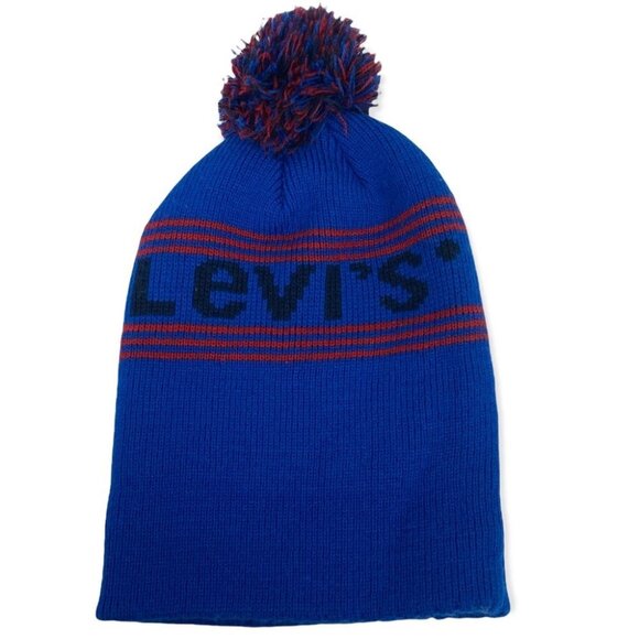 NWT Levis Blue Ribbed Knit Pom Pom Winter Hat Toque Beanie New w Tags Nordstrom - Picture 3 of 10